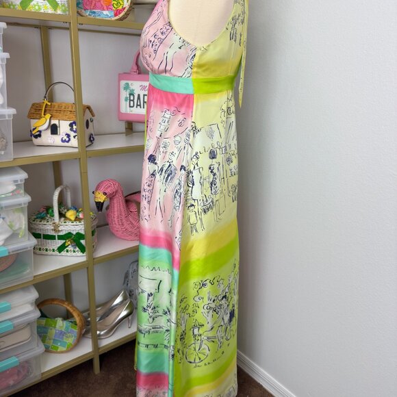 SOLD Beautiful SILK Lilly Pulitzer PETRA Maxi Dress "A Day in the Life" Size 4 - Picture 7 of 16